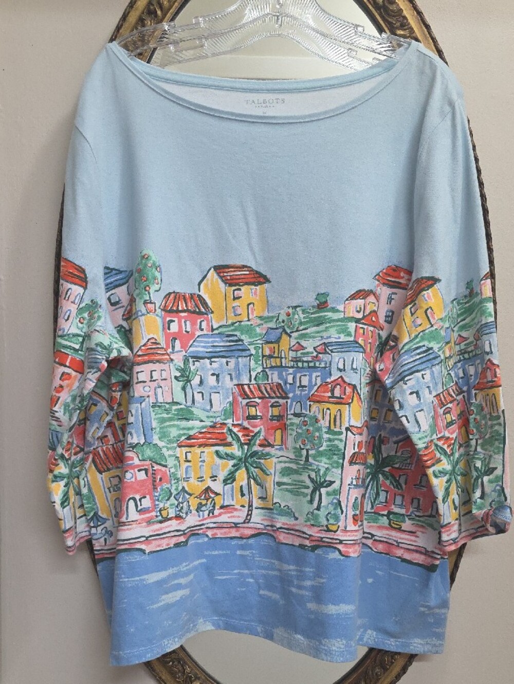 Talbots Light Blue Coastal Print Women's Top Loose Size 3X